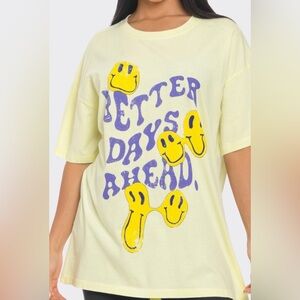 A274. Yellow Graphic Tee with Smiley Faces